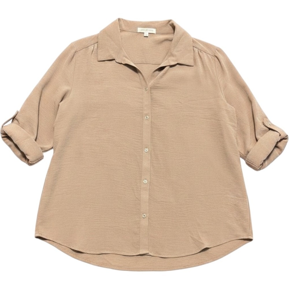 Light Brown Button-Down Shirt , Roll-Sleeve Women'sโ